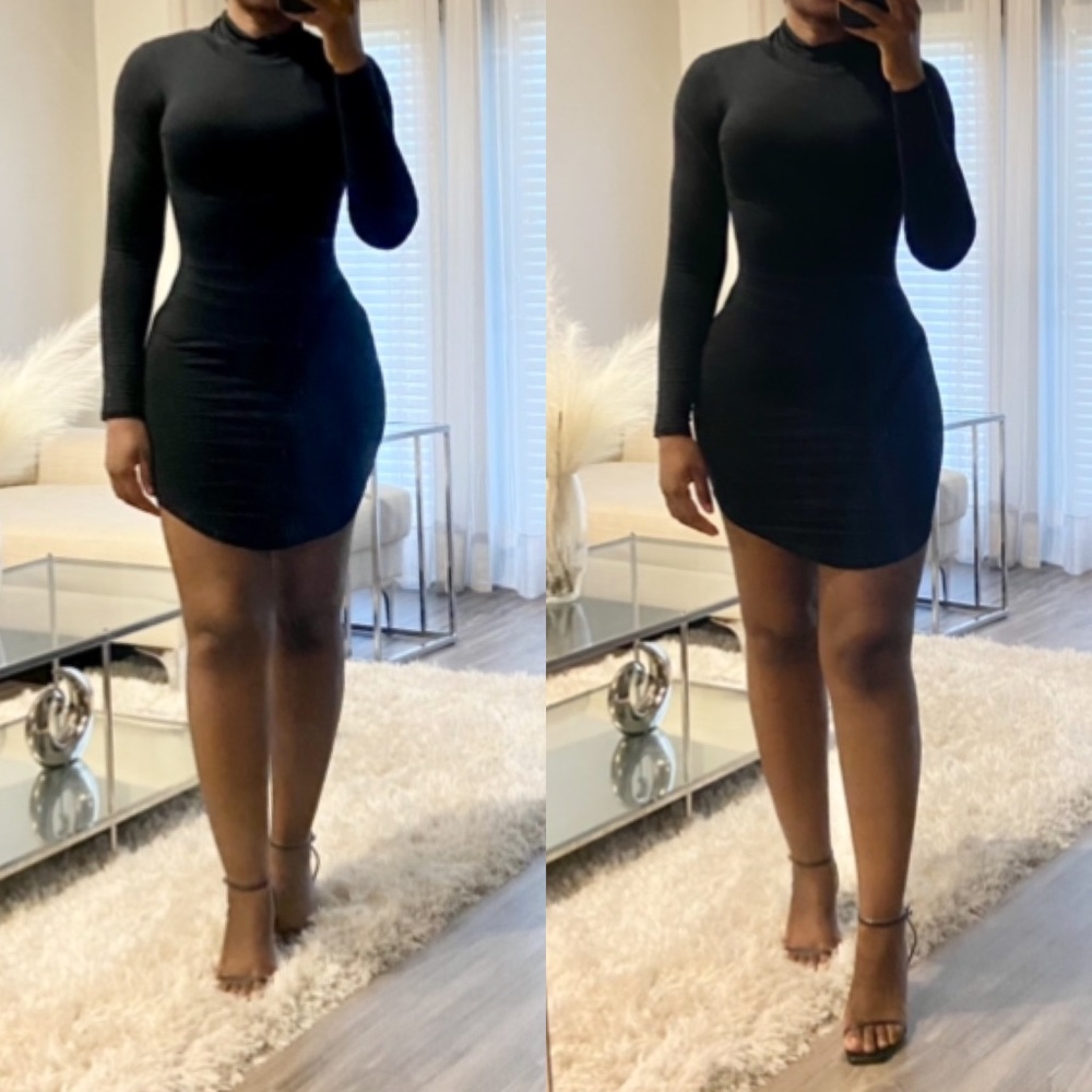 Curve Hem Black Bodycon Dress